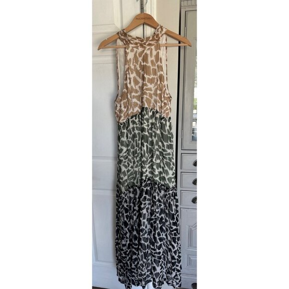 Anthropologie Maeve Keyhole Animal Print Halter Maxi Dress Tiered Large Boho - Picture 2 of 11